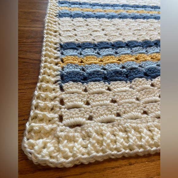 Handmade Baby Blanket - Blue and Yellow Stripe - Picture 8 of 11